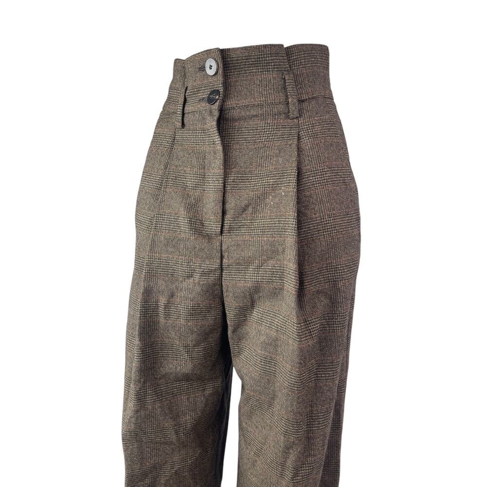 Mango Suit Plaid High Rise Pleated Carrot Barrel Tapered Trousers Dress Pants S - Picture 2 of 5